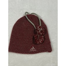 Adidas Knit Beanie Maroon Red White Pom Pom Winter Hat Embroidered Logo One Size