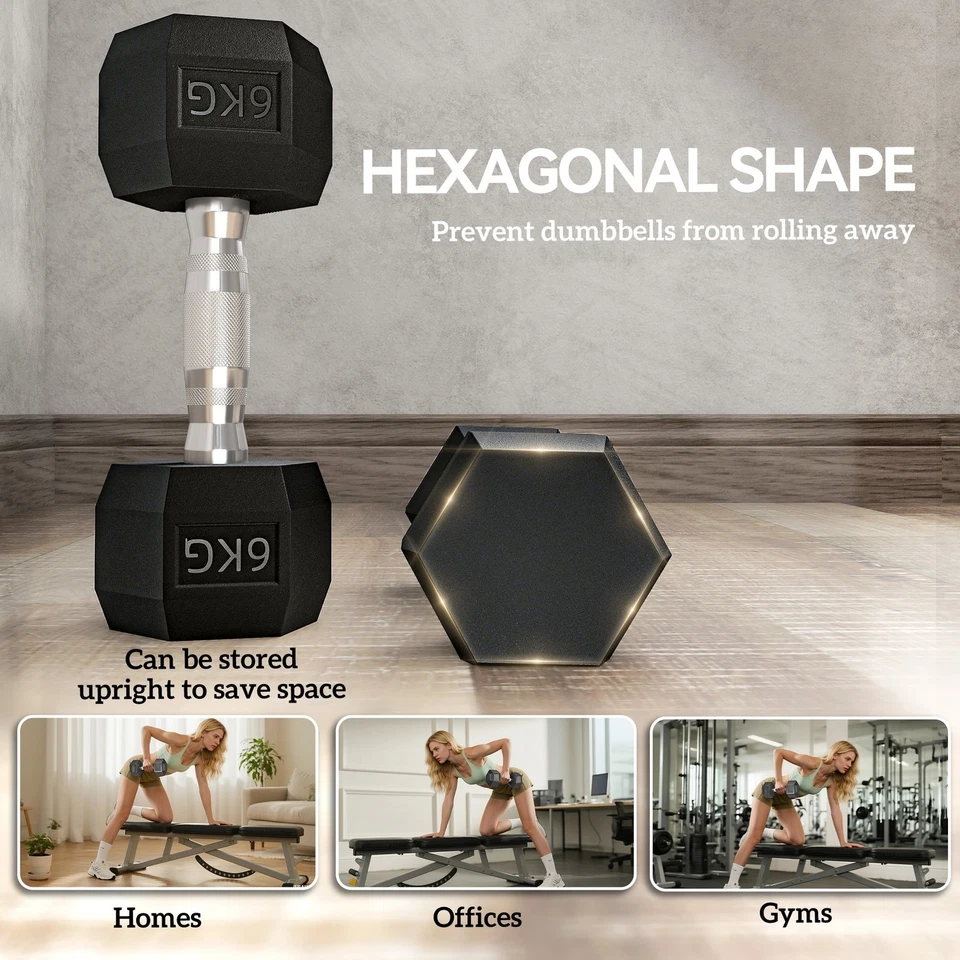HOMCOM Hexagonal Dumbbells Kit Weight Lifting Exercise for Home Fitness 2x6kg, photo 4 of 5