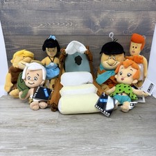 Vintage 7 Flintstone Bean Bag Plush Warner Brothers Studio Plush With Car 1999
