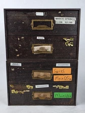 Pair Vintage C. E. Marshall Watch Repair Parts Boxes Steel w/ 2 Drawers Stacking