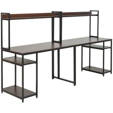 94.5in Industrial Double Computer Desk with Hutch and Storage Shelves, Extra ...