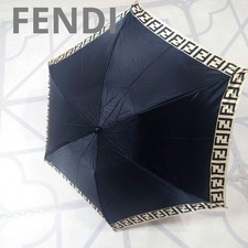 FENDI Zucca Umbrella 3Section Folding Rain Umbrella Black Gold Authentic