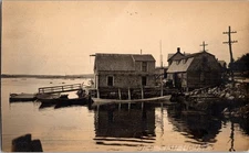 Vintage 1930s New England Harbor Scene Postcard AZO Stamp Box