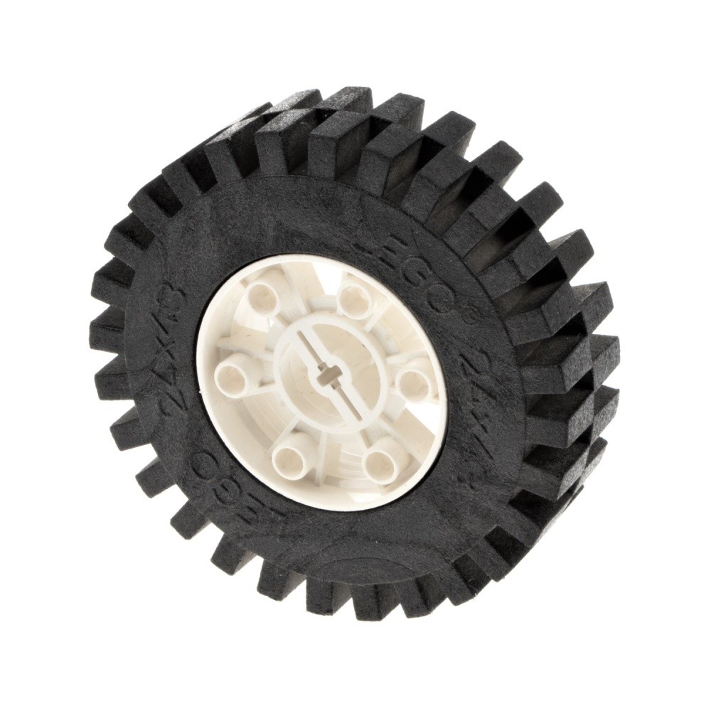 1X Lego Technic Wheel Tire 24X43 Black Rim White Car 3739 3740 3739C01