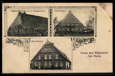Ansichtskarte Walksfelde bei Nusse, Gasthaus von J. Brüggemann, Bauernhaus 