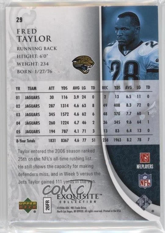 2006 Upper Deck Exquisite Collection /150 Fred Taylor #29 - Image 2 of 2