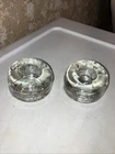 1980s Blenko Art Glass Ice Cube Candle Holders 2 Clear Glass Hand Blown Solid