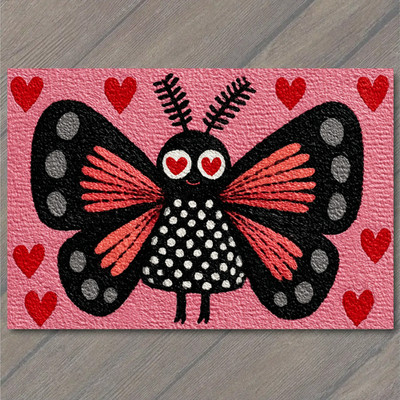 Art Print Heart Eyed Moth Pink Valentine Love Bug Folk Style Creature