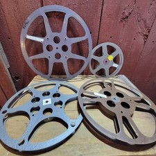 LOT OF 4 VINTAGE METAL FILM REELS 12 1/4" - 10 1/2" - 7" MISC BRANDS MOVIE B
