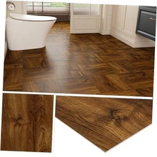  32-Sheets Vinyl Flooring Brown Wood Peel 32-Tiles 12x12inch Dark Brown Wood