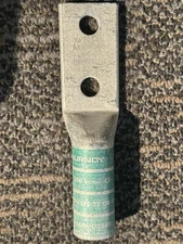 Burndy YA36-2N 600mcm Two Hole Long Barrel Copper Compression Lug, NEW!!
