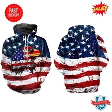 Us American Flag Hoodie for Men Women 3D Pullover Hoodie