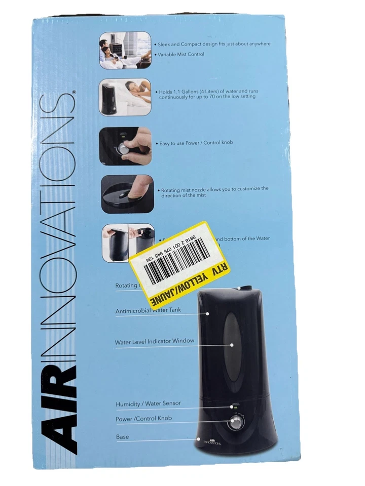 Humidificador ultrasónico Air Innovations Clean Mist gris humo MH408 1,1 galón NUEVO Foto 3 de 3