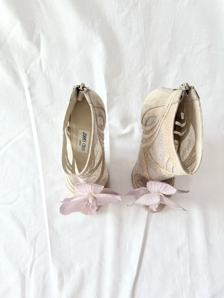 Reciclado Jimmy Choo Orquídea Flores Sandalias Tacones Zapatos Bombas Botas 6 36 Boda Foto 2 de 4