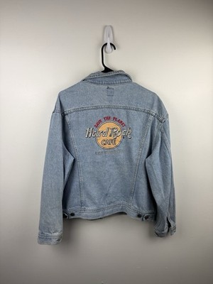 VINTAGE Denim Jean Jacket HARD ROCK CAFE Mens Large Los Angeles LA