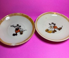 Mickey Mouse 1930s Vintage China Tea Set Saucers-damaged pair