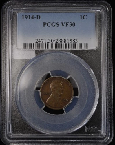 1914-D Lincoln Cent Penny 1c- PCGS VF 30 - Very Fine Original Key Date! Denver