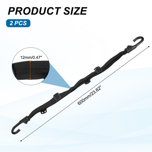 2 Pcs 23.6" Motorcycle Helmet Rope, Retractable Luggage Elastic Strap with Hooks - Picture 2 of 6