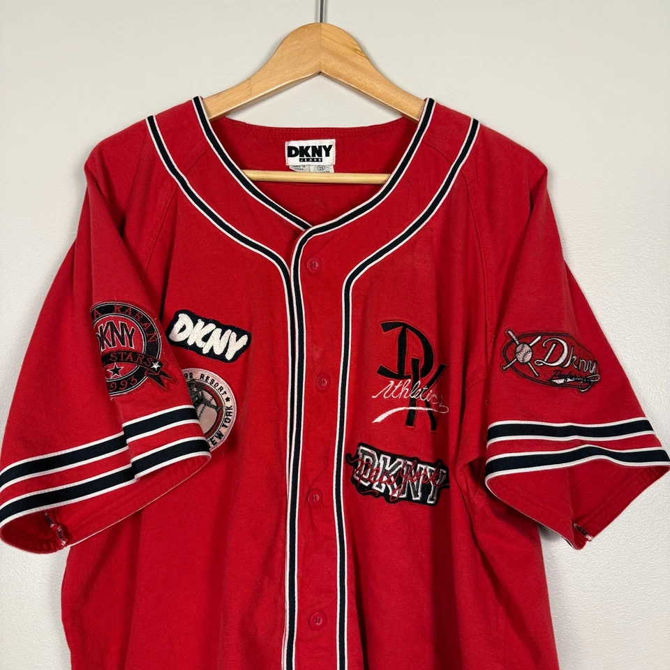 Vintage 90s DKNY Patched Baseball Sports Jersey Shirt Streetwear Designer Cotton - Image 3 of 4