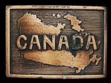 MB05146 VINTAGE 1970s  CANADA MAP  SOUVENIR BRASSTONE BELT BUCKLE