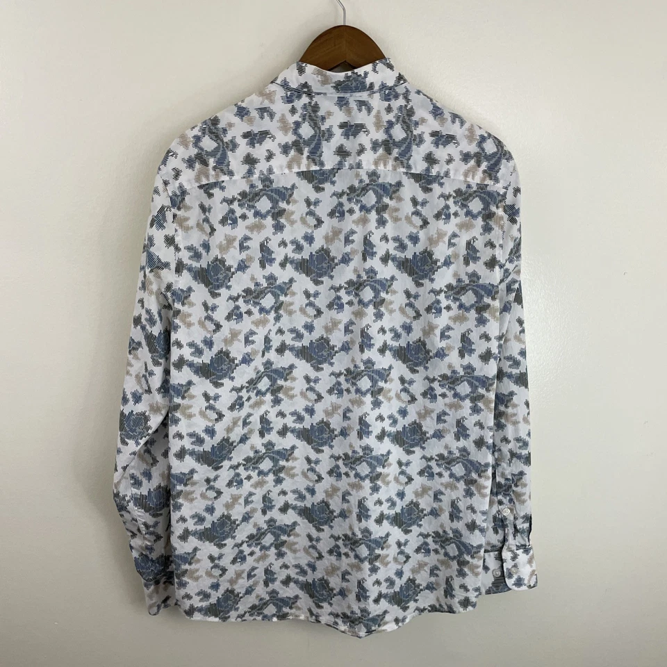 Camisa elástica Perry Ellis para hombre grande multicolor geométrica manga larga botón Foto 2 de 4