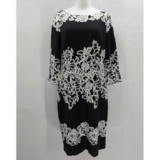 Adrianna Papell Sheath Dress Women's 12 Black White Floral Lace Print Cocktail
