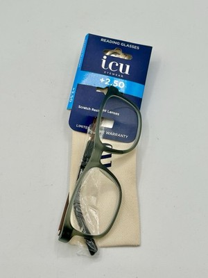 ICU Eyewear BOLTON Reading Glasses +2.50 w/ Case Muted Green Gray New