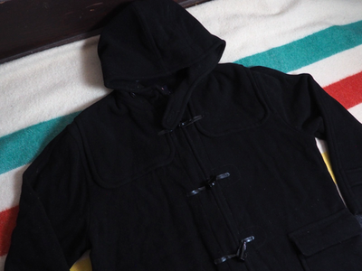 VTG Chaps Ralph Lauren Black Wool Blend Toggle Duffle Hooded