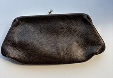 Vintage Unbranded Brown Leather Clutch Handbag Purse With Clasp