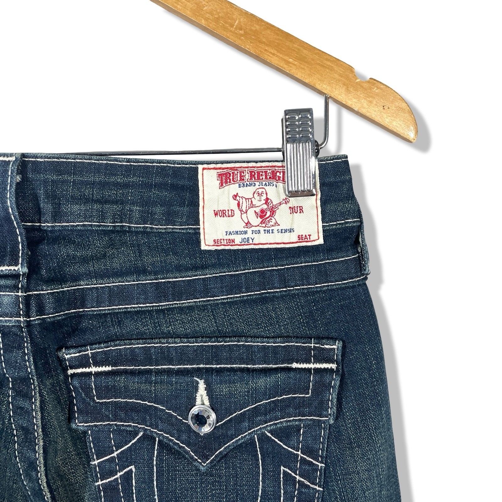 True Religion Joey Disco Fever Jeans Womens 27 Blue Crystal Flare Grunge NWT thumbnail 6