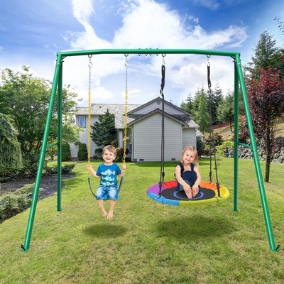Swing Set with Saucer & Belt Swing Seat 440lbs Heavy Duty Metal Swing Stand