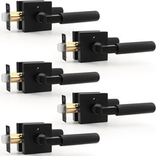 Matte Black Privacy Door Handles - Heavy Duty Keyless Levers, 5 Pack
