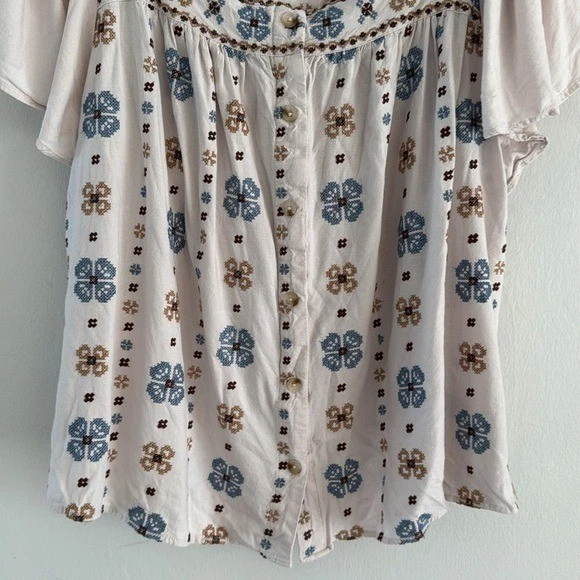 Blusa Campesina Torrid Para Mujer 4X Bordada Punta de Aguja Ojales Botón Delantero Foto 4 de 4