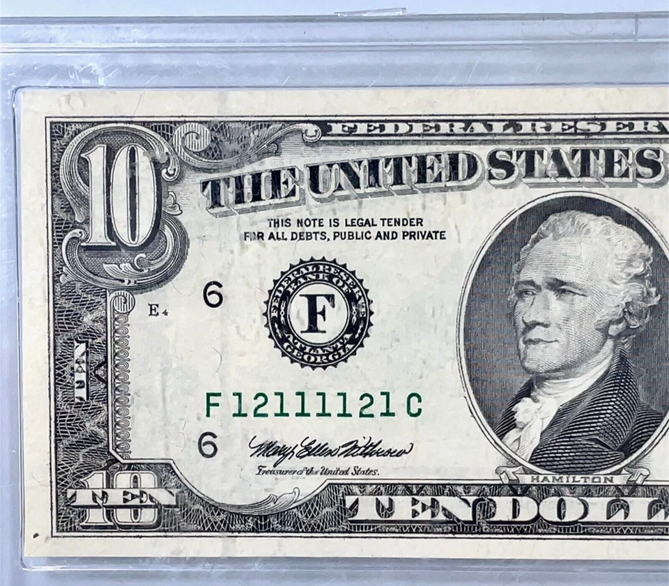 1995 F-Atlanta $10 Dollar Super Outstanding Radar Bill S/N # F 12 1111 21 C - Image 3 of 4