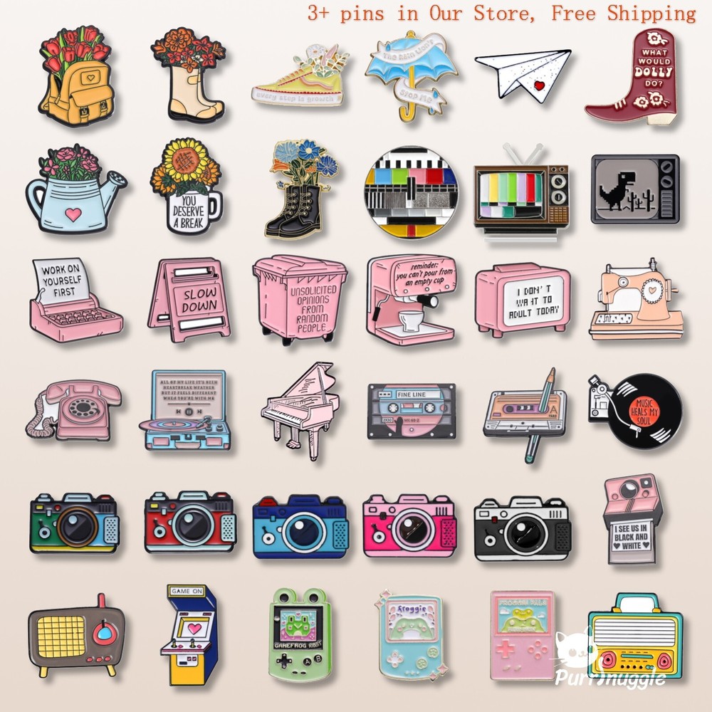 Cartoon Retro TV Camera CD Jewelry Enamel Lapel Pin Brooch Gift