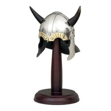 Elmo acciaio Mini Vichingo corna + stand metallo