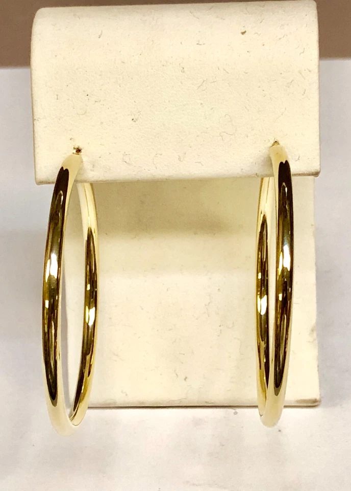 14k Yellow Gold 3.0mm x 40mm (1.75") Round Shiny Runway Tube Hoop Earrings 3 Gr