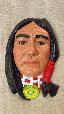 Vintage Wandkopf handbemalt Indianer Indianer Gips A