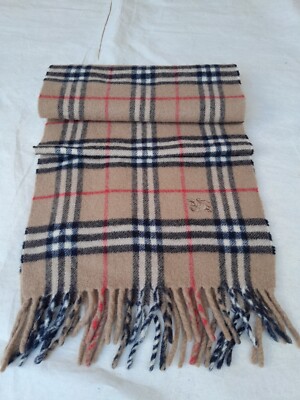 Burberry Nova Check Wool Scarf Mens Honey Embroidered Logo 62in