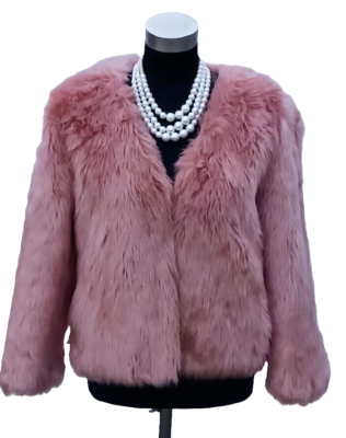 Lanshifei Sz S Peachy Pink Faux Hairy Fur Women's V Neck Jacket