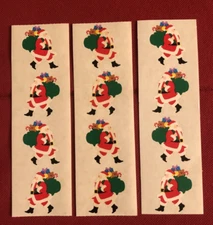 Mrs Grossman's SANTA Carrying Toy Bag Sticker Strip LOT of 3 Christmas