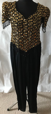 Exclusive Noble Women Jump Suit Overall Black Gold Sequins Backless