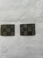 Vintage Silver tone Geometric Pattern Shoe Clips Buckles By Tip Toe