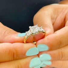 IGI CERTIFIED 14K YELLOW GOLD PRINCESS DIAMOND ENGAGEMENT RING THREE STONE 2.00