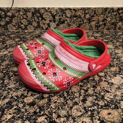 Crocs Christmas Red Fuzzy Lined Ugly Sweater Holiday Womens