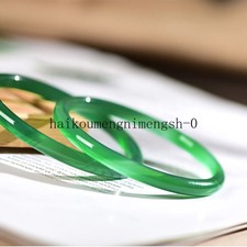 Natural Green Grade A Chalcedony Jade Round slender Bangle Bracelet 54-62mm
