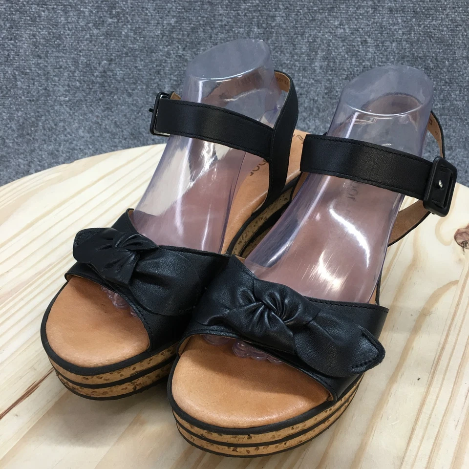 Sandalias Gabor para mujer UK7 US9.5 hebilla en capas cuña con correa de cuero negro Foto 3 de 4