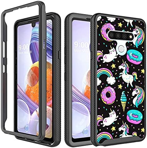Case Town Compatible with LG Stylo 6, Rainbow Unicorn Black Pattern Full Body He