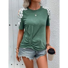 Lace Detail Round Neck Short Sleeve T-Shirt