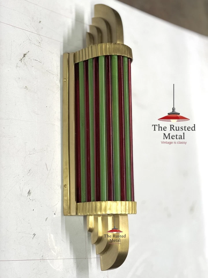 Brass Art Deco Wall Sconce Light Fixture with Glass Rods -  Theater Style Lamp - Image 2 of 4